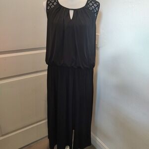 Christopher Banks Dress Women Sz 16 Black Lace Midi Cottage Goth‎ Minimalist